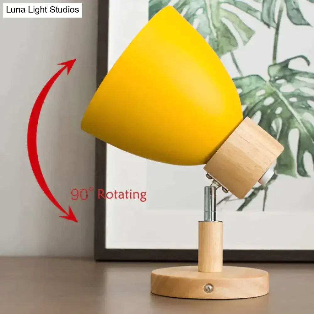 Yellow wood wall lamp with 90° rotating conical shade and natural wood base by Decorbites on Tampa Home & Garden Store