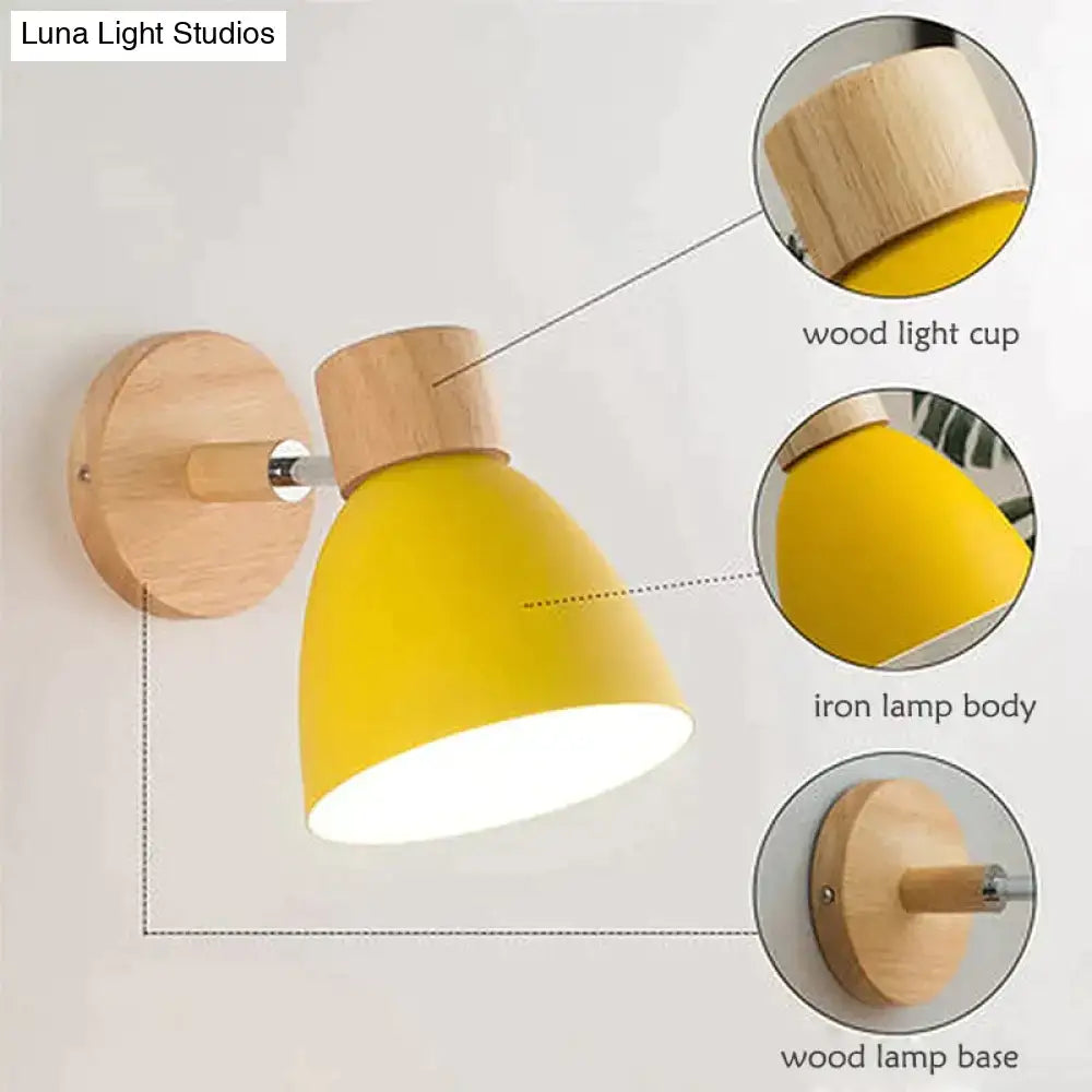 Yellow wood wall lamp sconce with wood cup shade and iron body by Decorbites on Tampa Home & Garden Store