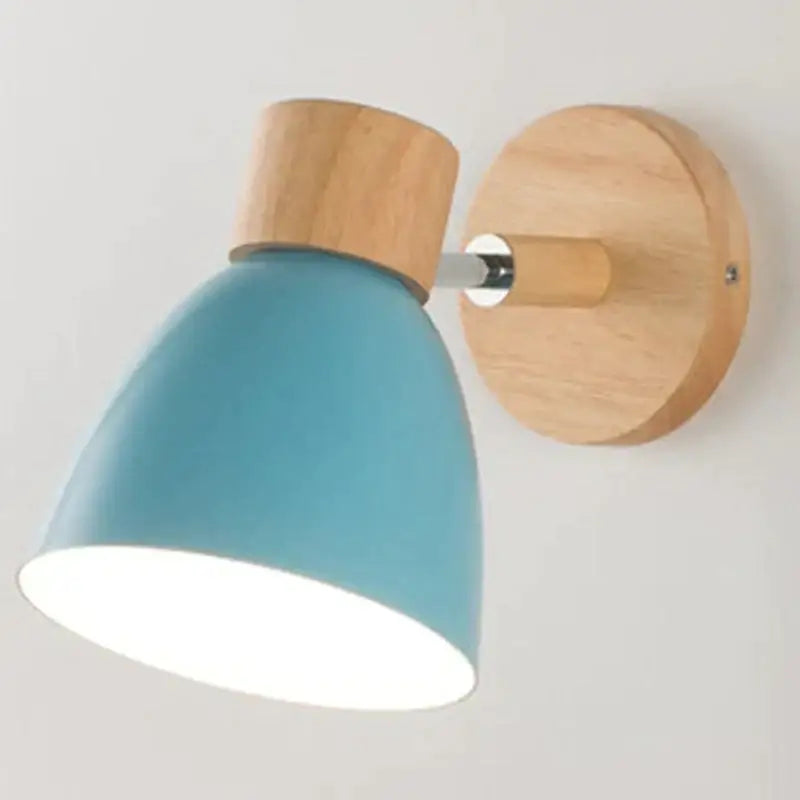 Yellow Wood Wall Lamp blue metal shade with natural wood mount Decorbites wall sconce on Tampa Home & Garden Store
