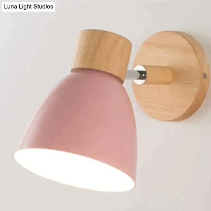 Yellow Wood Wall Lamp with pink shade and wood mount by Decorbites on Tampa Home & Garden Store