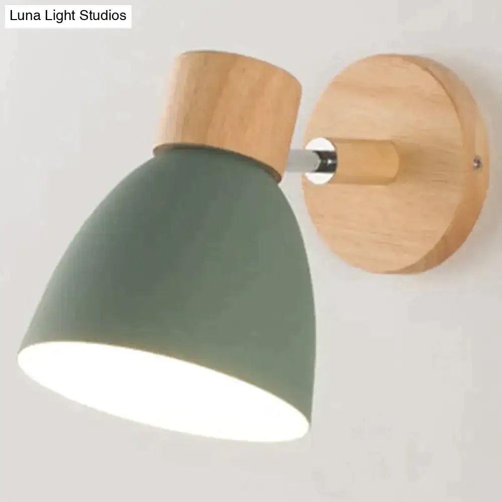 Yellow wood wall lamp with green shade and natural wood mount wall sconce Decorbites on Tampa Home & Garden Store