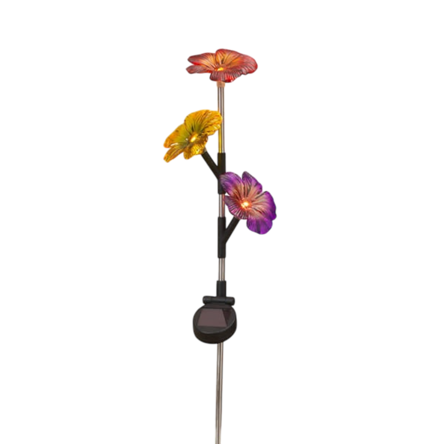 Piquet de jardin fleuri éclairé à l'énergie solaire de 71 cm de haut