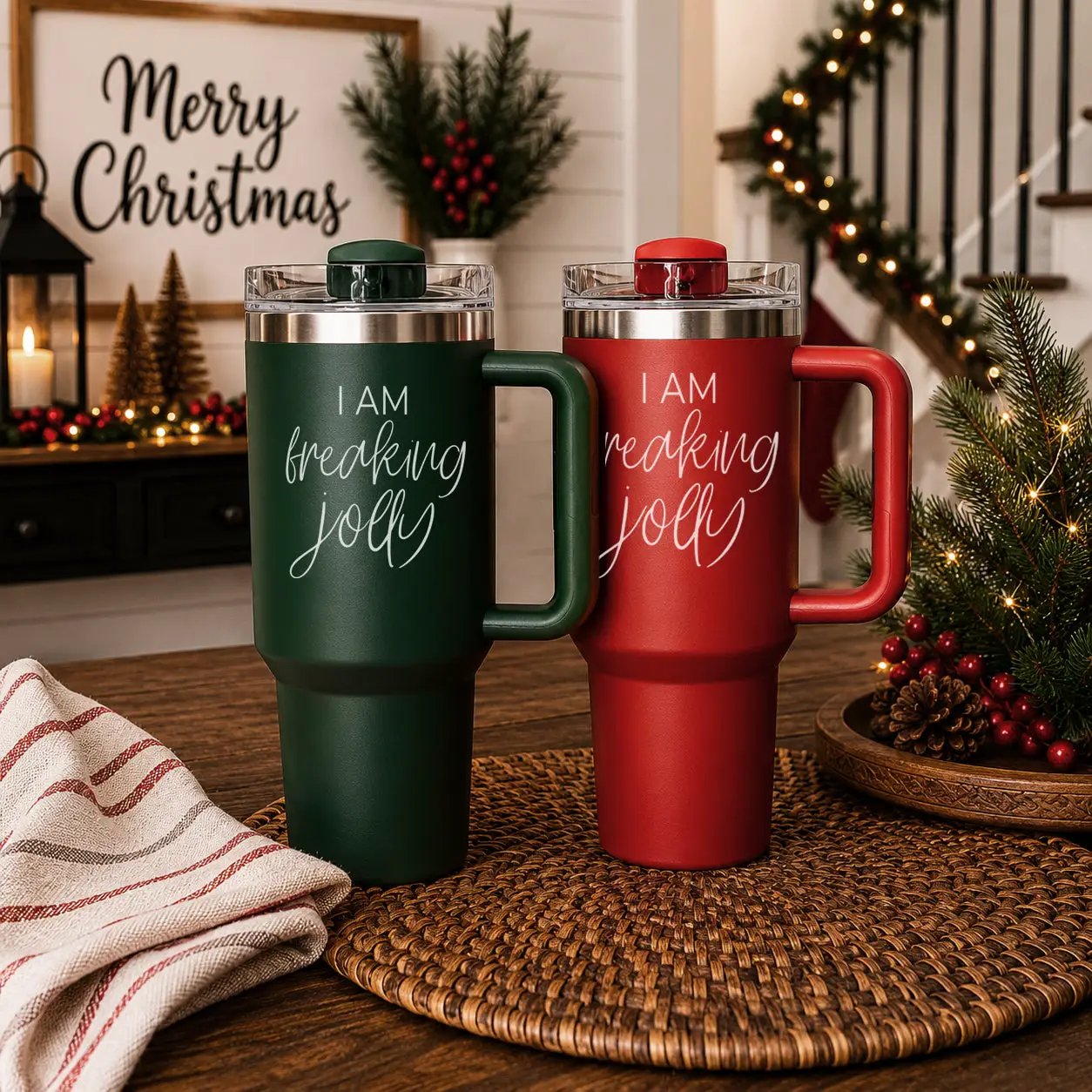 Freaking Jolly 40oz Tumbler with Handle and Straw