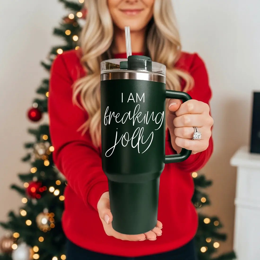 Freaking Jolly 40oz Tumbler with Handle and Straw