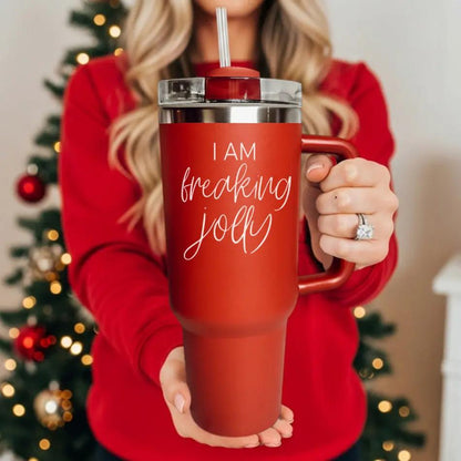 Freaking Jolly 40oz Tumbler with Handle and Straw