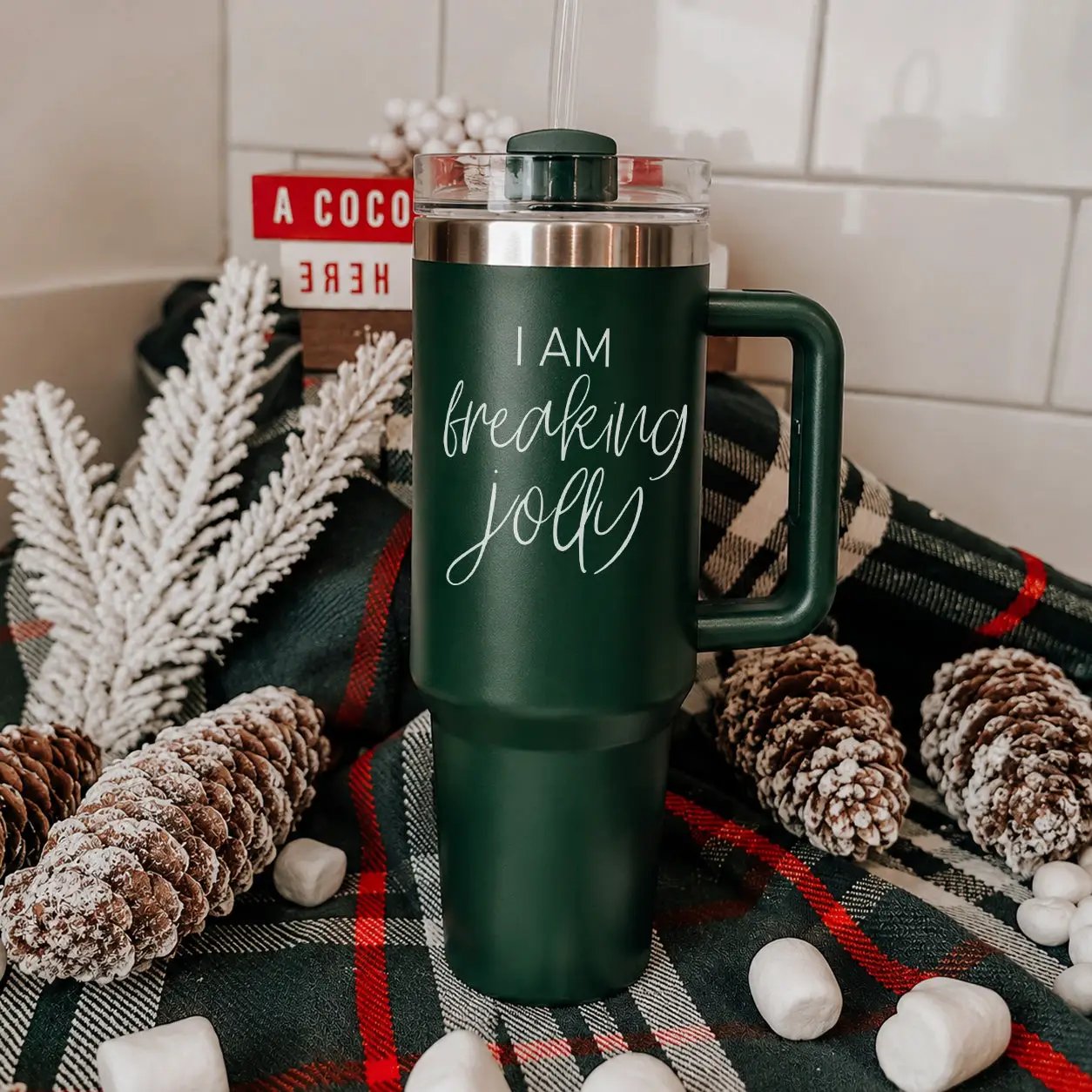 Freaking Jolly 40oz Tumbler with Handle and Straw