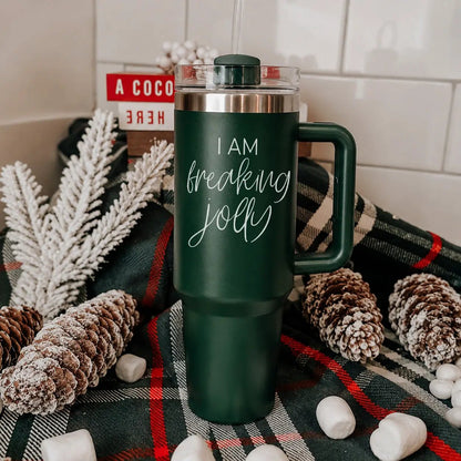 Freaking Jolly 40oz Tumbler with Handle and Straw