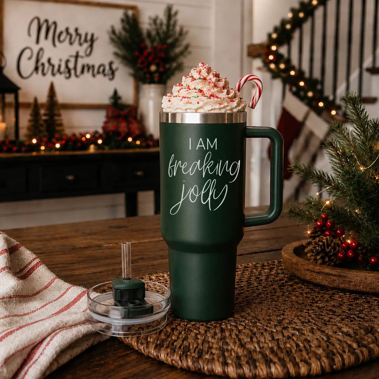 Freaking Jolly 40oz Tumbler with Handle and Straw