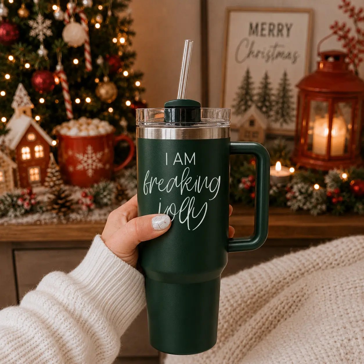 Freaking Jolly 40oz Tumbler with Handle and Straw