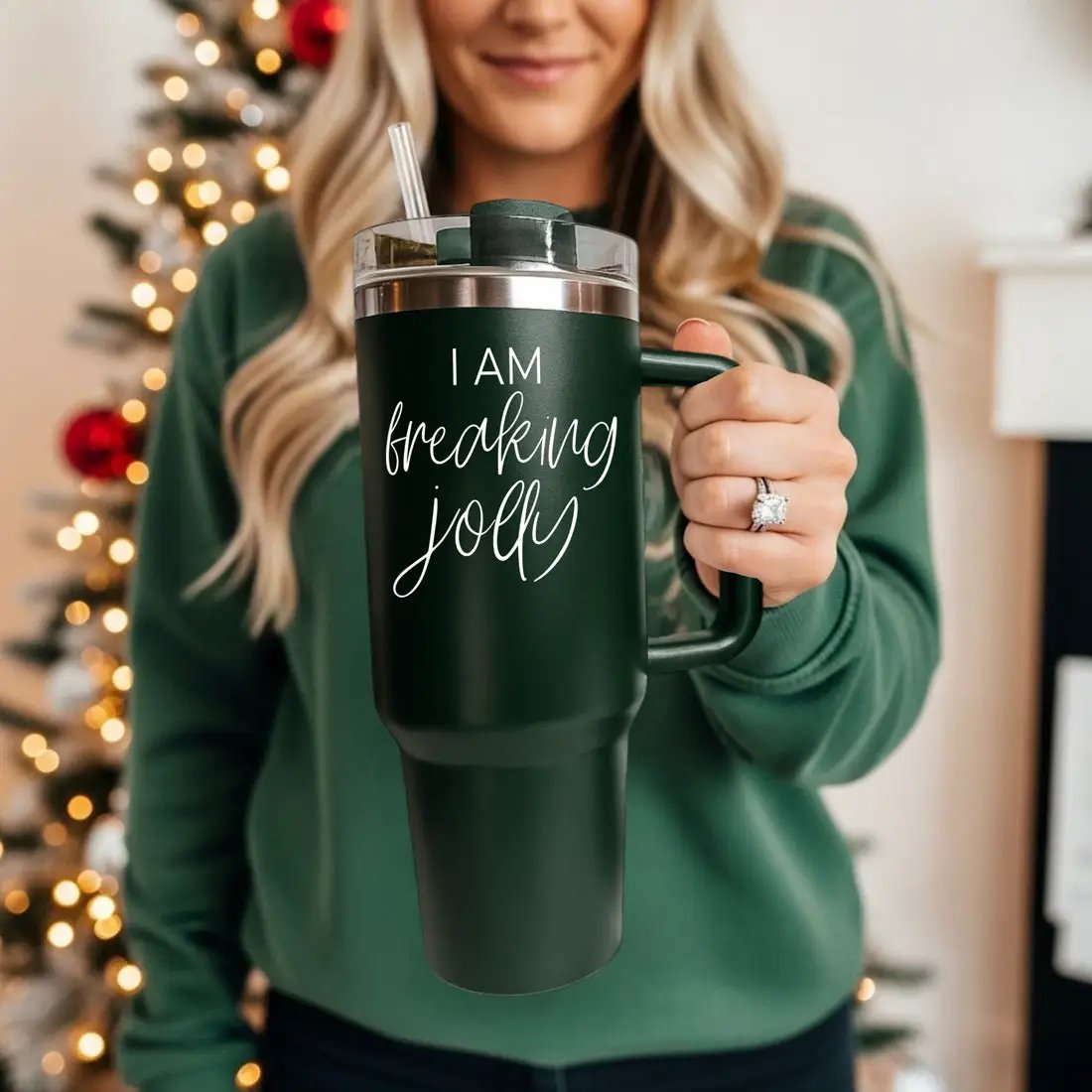 Freaking Jolly 40oz Tumbler with Handle and Straw
