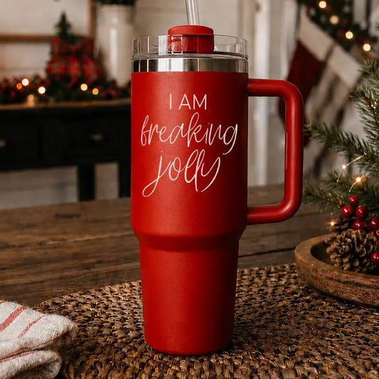 Jolly 40oz Gia Roma red travel mug with clear lid and straw I am freaking joy on Tampa Home & Garden Store