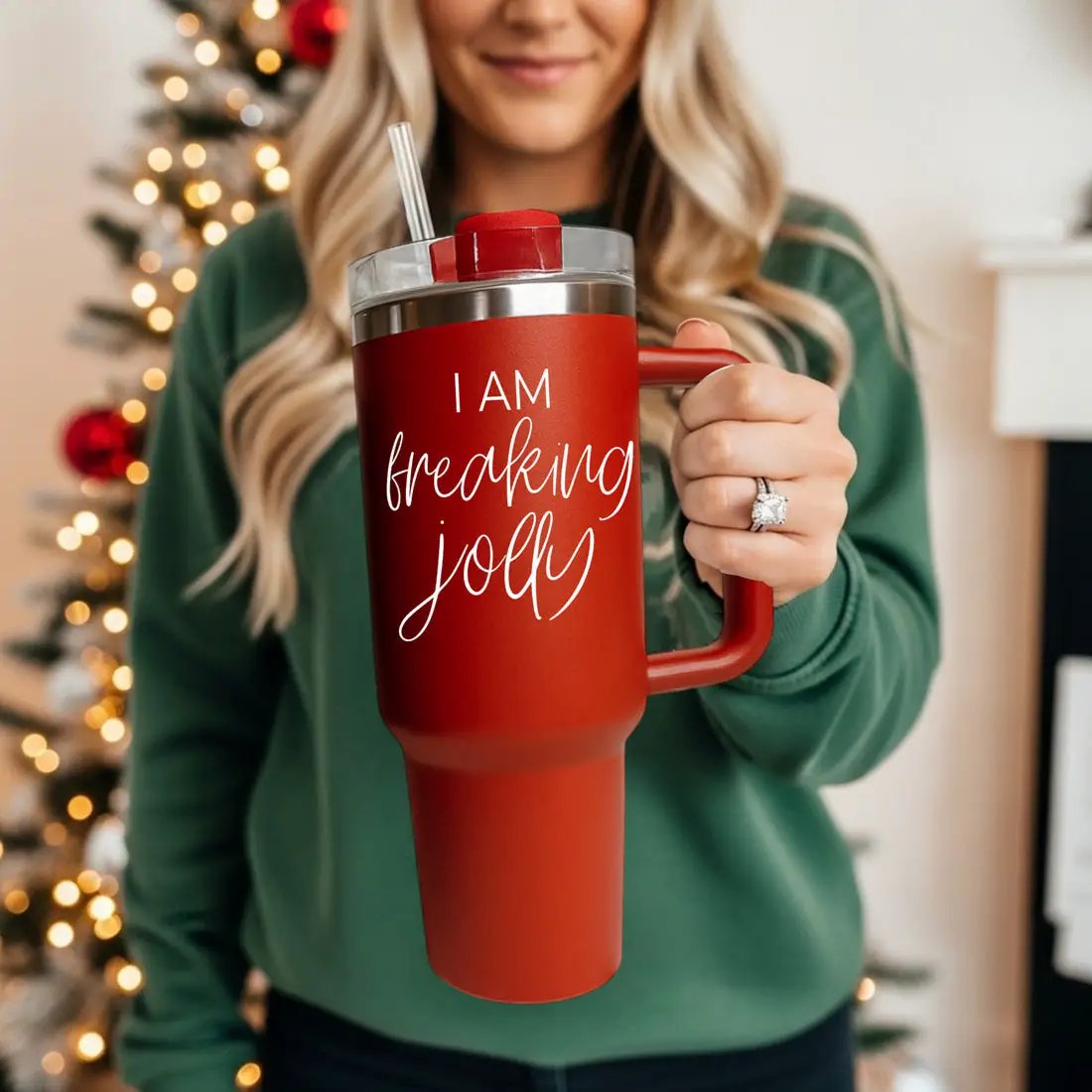 Freaking Jolly 40oz Tumbler with Handle and Straw
