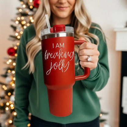 Freaking Jolly 40oz Tumbler with Handle and Straw