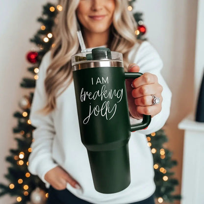 Freaking Jolly 40oz Tumbler with Handle and Straw