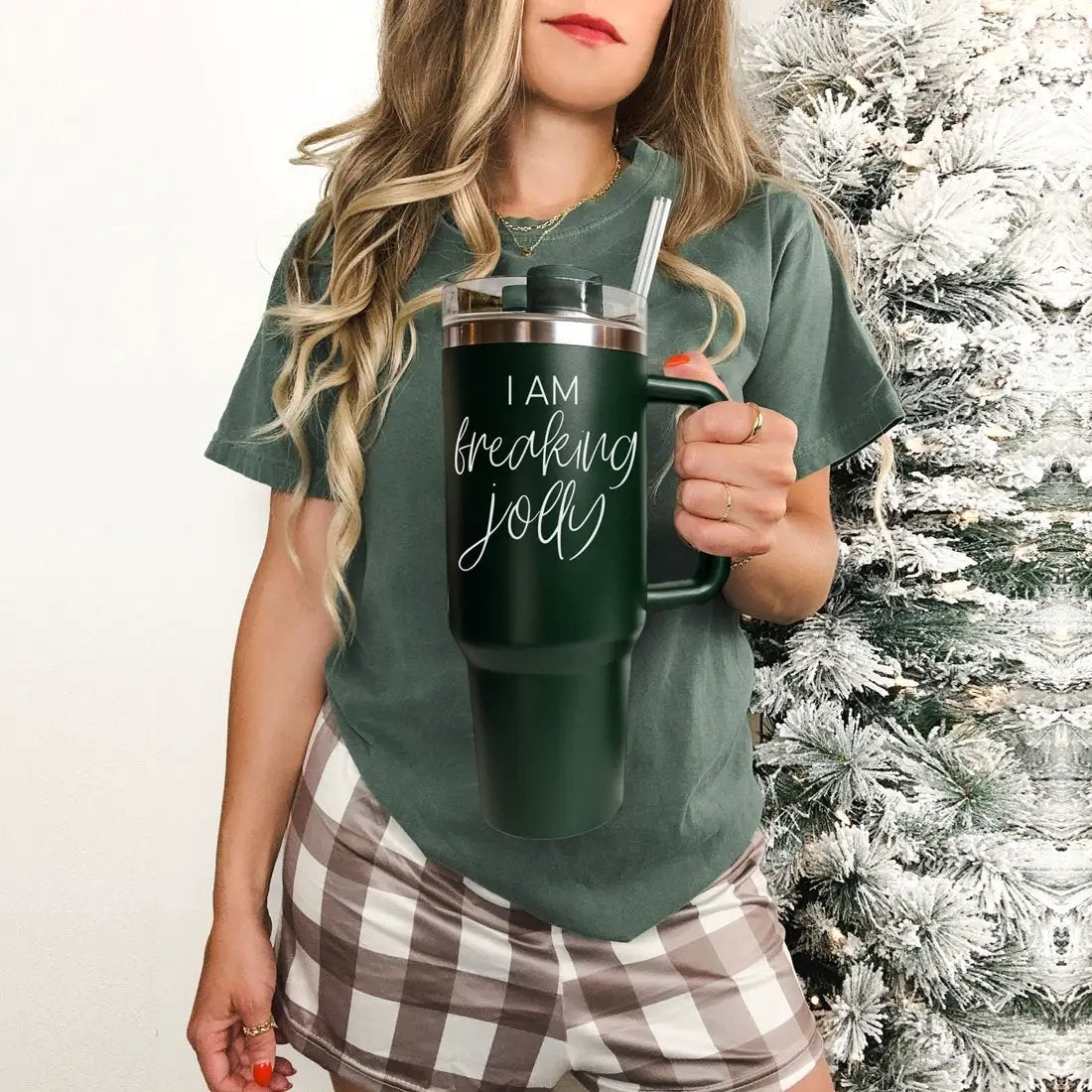 Freaking Jolly 40oz Tumbler with Handle and Straw