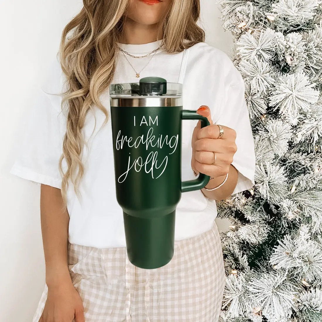 Freaking Jolly 40oz Tumbler with Handle and Straw