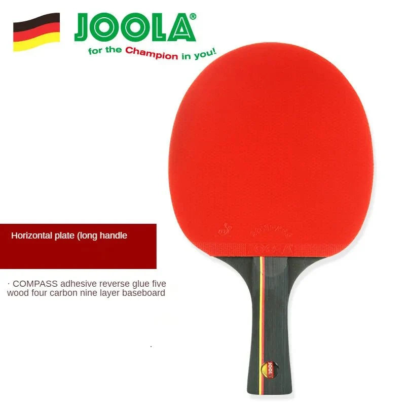 Carbon table tennis racket red paddle face black handle with yellow stripe JOOLA branding on Tampa Home & Garden Store