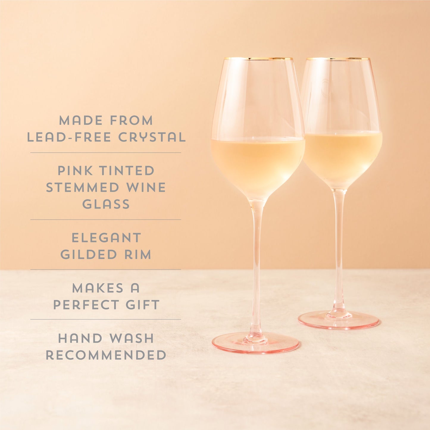 Rose Crystal Wine Glasses with Gold Rim Set