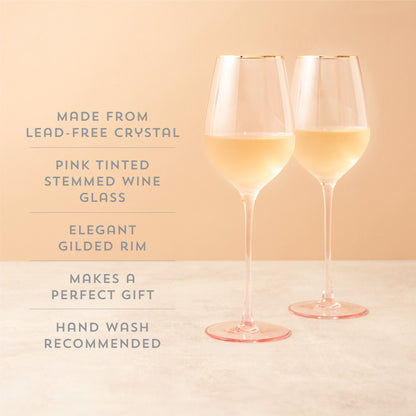 Rose Crystal Wine Glasses with Gold Rim Set