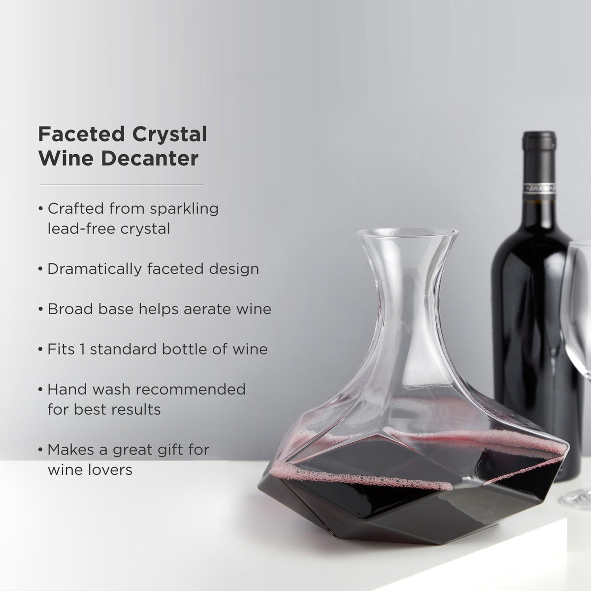 Seneca Faceted Crystal Wine Decanter Viski clear crystal with wide base on Tampa Home & Garden Store