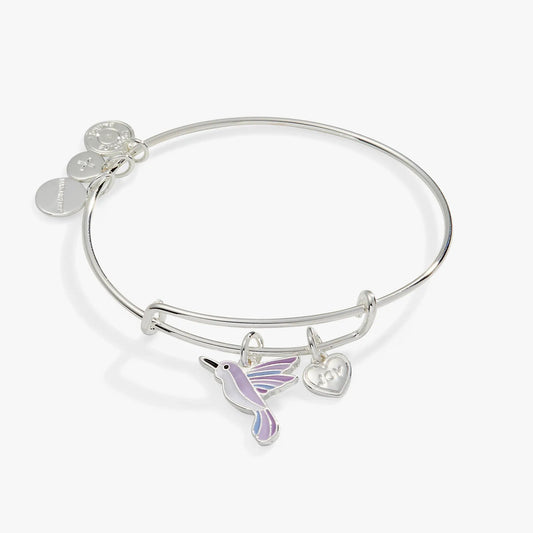 Joy Hummingbird Duo Charm Bangle by Alex and Ani, silver-tone hummingbird charm on Tampa Home & Garden Store