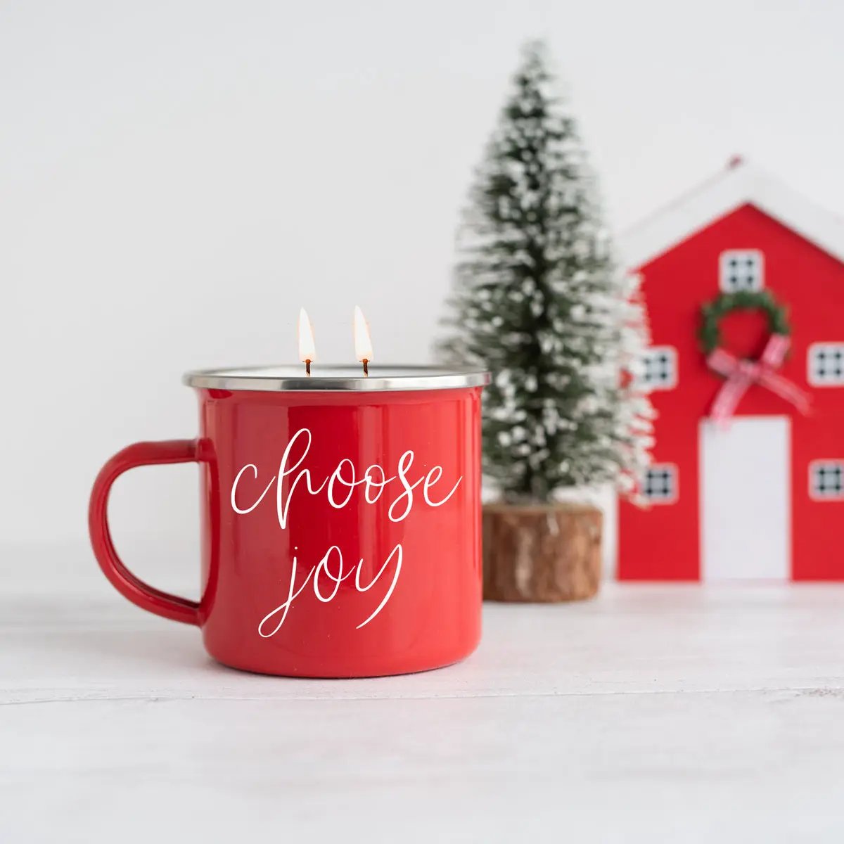 16oz Holiday Candle Mug in Red Metal Choose Scent