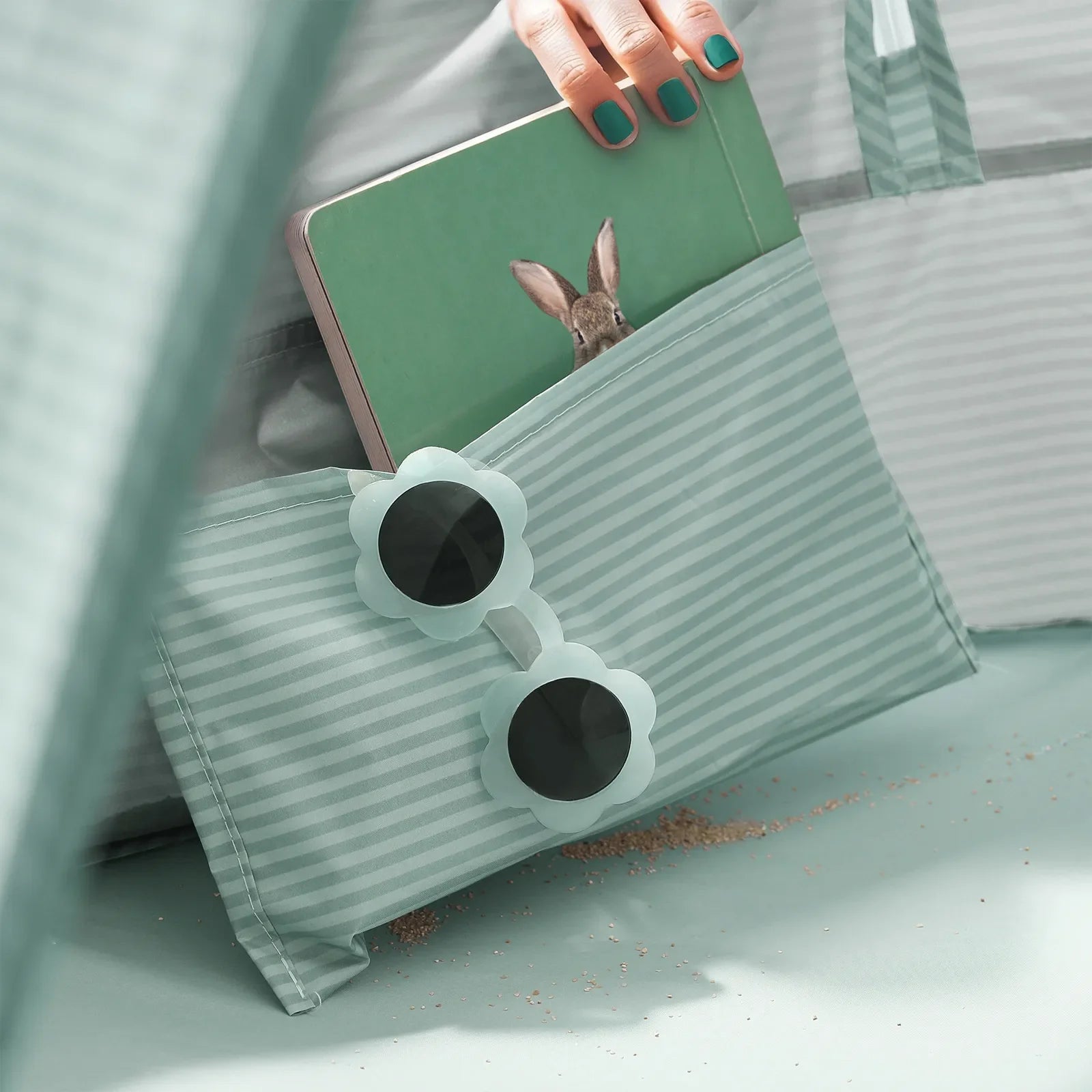 Tiny Land 3-in-1 Baby Beach Tent sand toy set in mint green striped box on Tampa Garden Store on Tampa Home & Garden Store