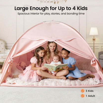 Tiny Land Versatile Kids Bed Tent & Play Tent, pink fabric teepee with interior for 4 kids on Tampa Home & Garden Store