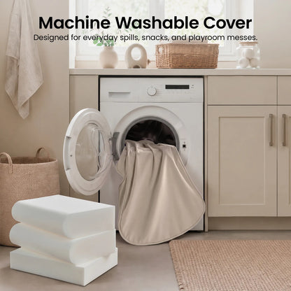 Tiny Land INC GentleSnug Kid Chair white fabric play sofa in a laundry room setting on Tampa Home & Garden Store