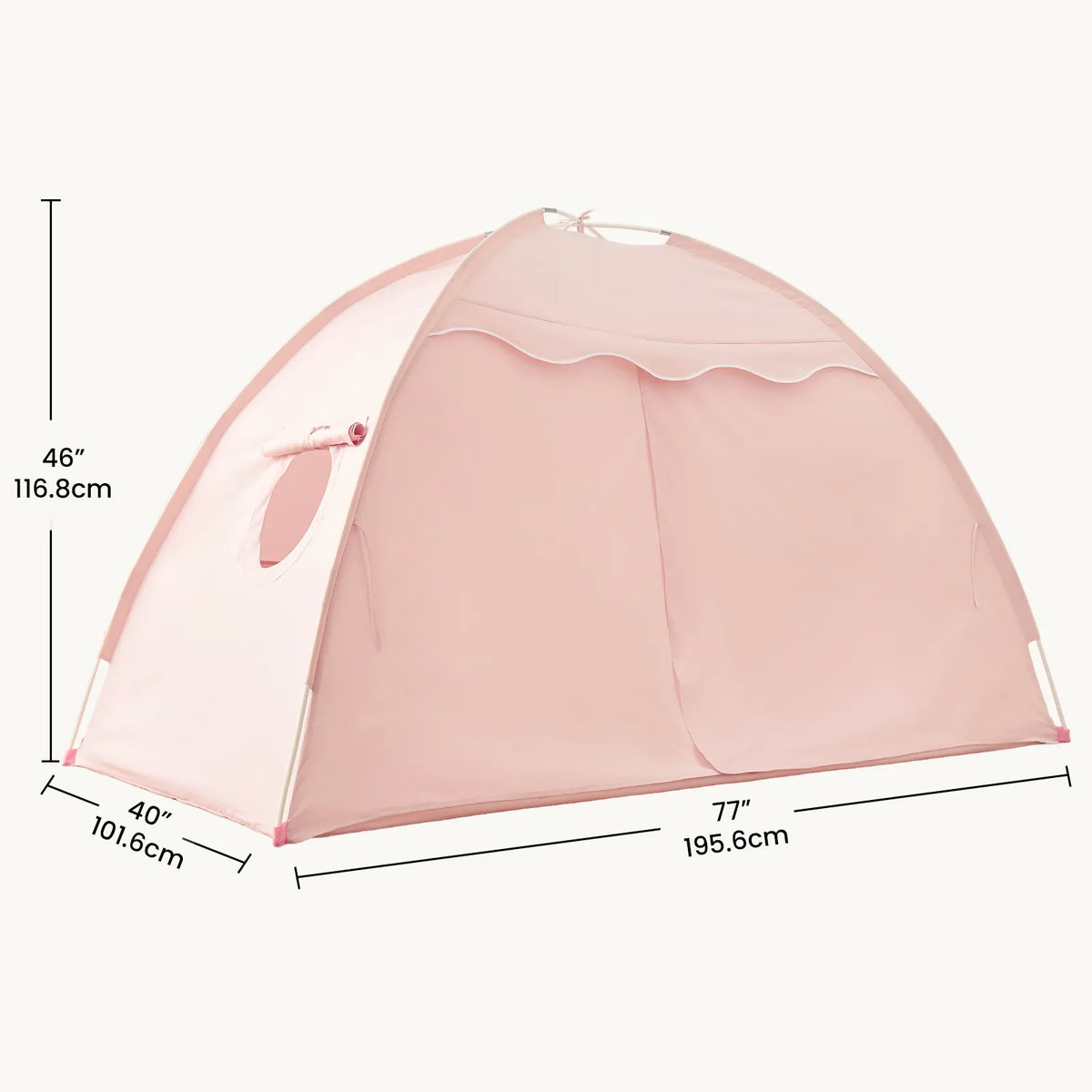 Tiny Land INC Versatile Kids Bed Tent & Play Tent pink dome tent with scalloped edge and window 77in L x 46in H on Tampa Home & Garden Store