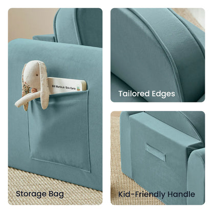 Tiny Land GentleSnug Kids Sofa Chair in teal microfiber with a storage pocket on Tampa Home & Garden Store
