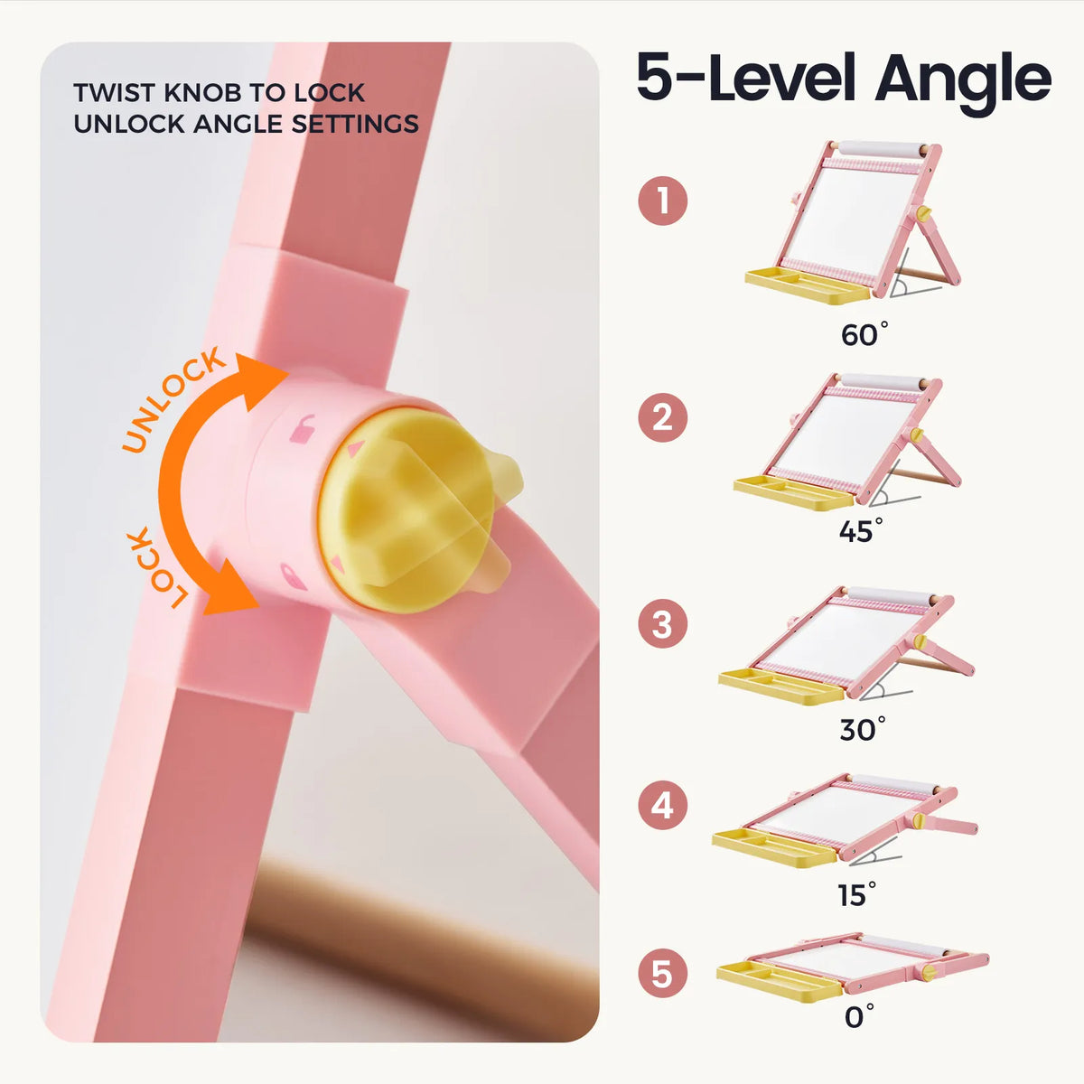 Tiny Land® Double-Sided Magnetic Tabletop Easel, pink kids easel with 5 adjustable angles on Tampa Home & Garden Store