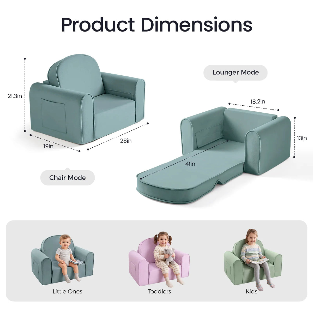 Tiny Land GentleSnug Kids Sofa Chair teal kid chair with chair and lounger modes on Tampa Home & Garden Store