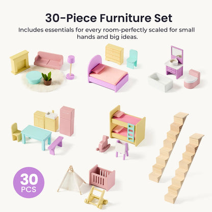 Tiny Land Sweetwood Dollhouse 30-piece furniture set in pink and yellow by Tiny Land INC on Tampa Home & Garden Store