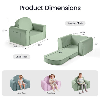Tiny Land GentleSnug Kids Sofa Chair, green play sofa for kids in chair and lounger modes on Tampa Home & Garden Store