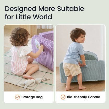 Tiny Land GentleSnug Corduroy Kid Chair in purple and blue with kid-friendly handle on Tampa Home & Garden Store