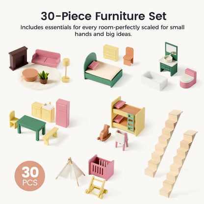 Dollhouse furniture set from Tiny Land Sweetwood, 30-piece pastel collection without dolls on Tampa Home & Garden Store