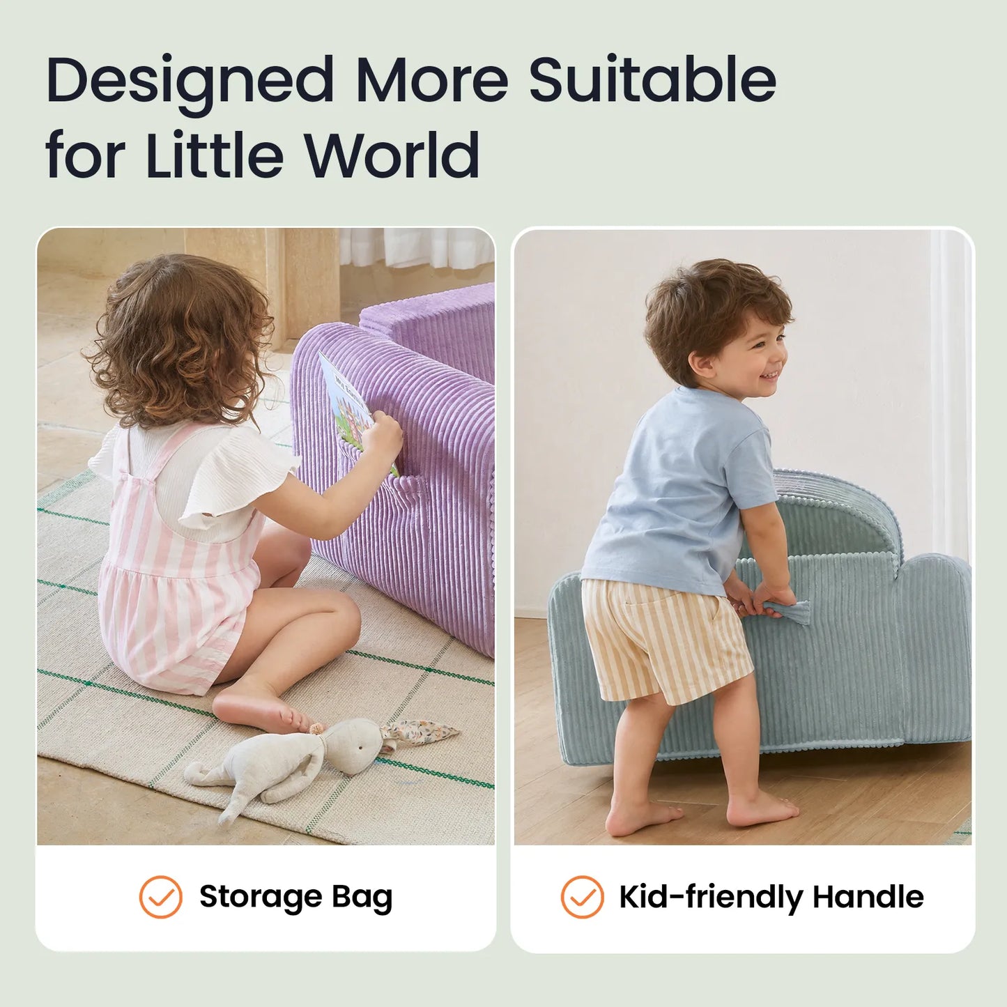 Tiny Land GentleSnug Corduroy Kid Chair pair in purple and teal ribbed fabric by Tiny Land INC on Tampa Home & Garden Store