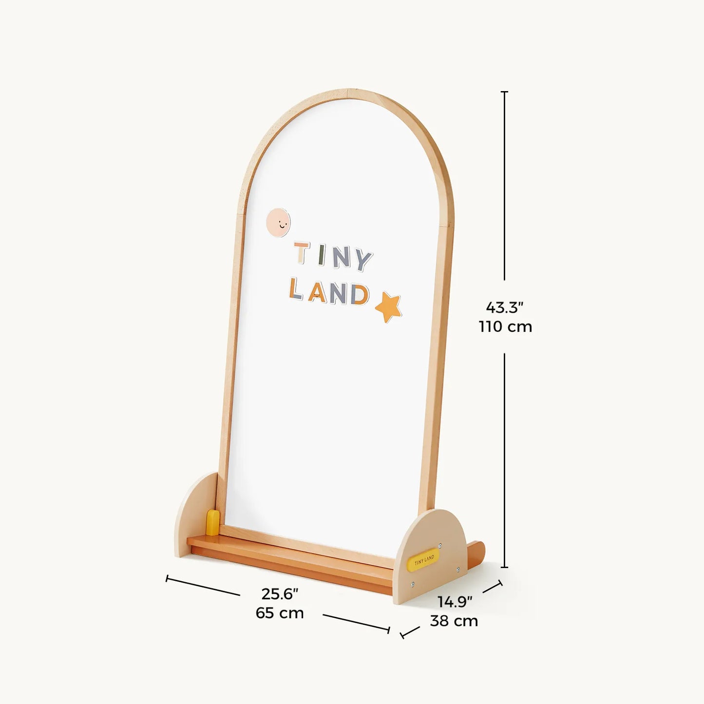 Tiny Land arched magnet chalkboard on wooden kids easel with colorful magnetic letters on Tampa Home & Garden Store