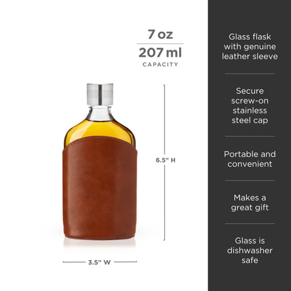 Parker Genuine Leather and Glass Spirits Flask