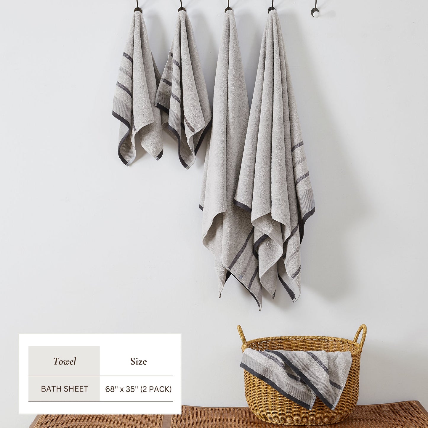 Soft Cotton Bath Towel Set and Stripe Detail
