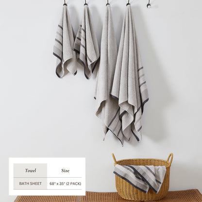 Soft Cotton Bath Towel Set and Stripe Detail