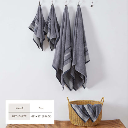 Soft Cotton Bath Towel Set and Stripe Detail