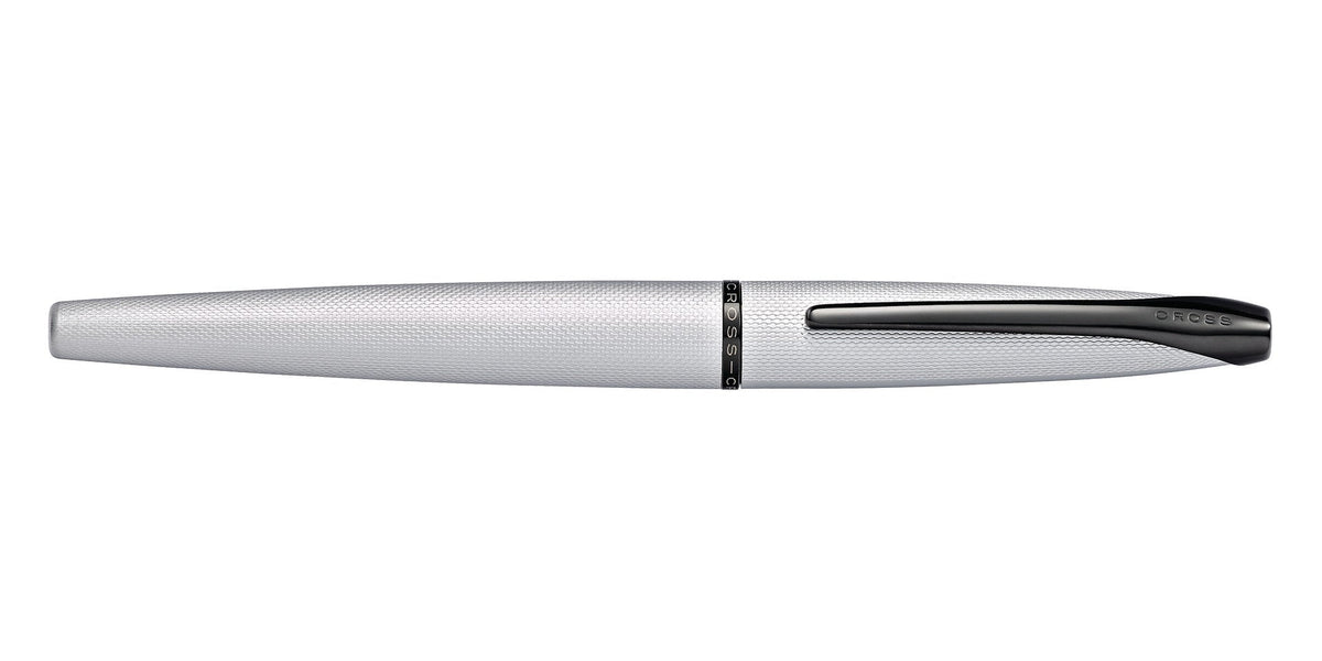 ATX Brushed Chrome Rollerball Pen by Cross, textured silver body with black clip on Tampa Home & Garden Store