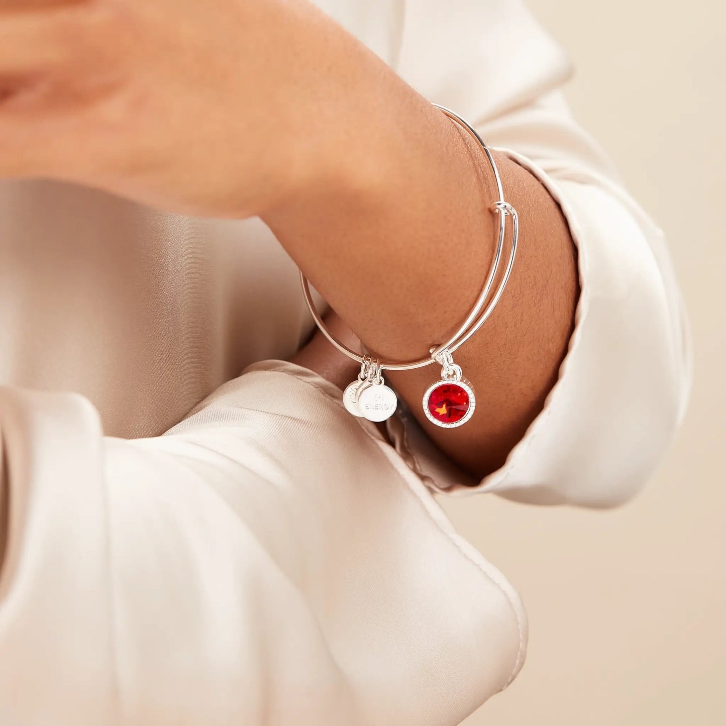 Radiant July Birthstone Charm Bangle Ruby
