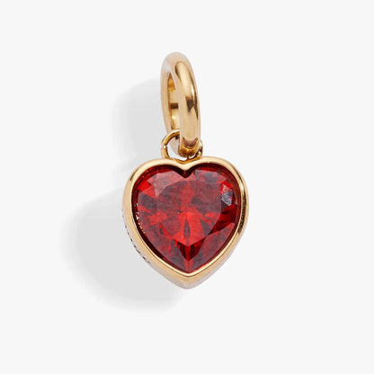 July Love Heart Birthstone Charm with Ruby CZ