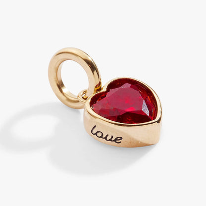 July Love Heart Birthstone Charm with Ruby CZ