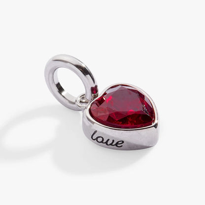 July Love Heart Birthstone Charm with Ruby CZ
