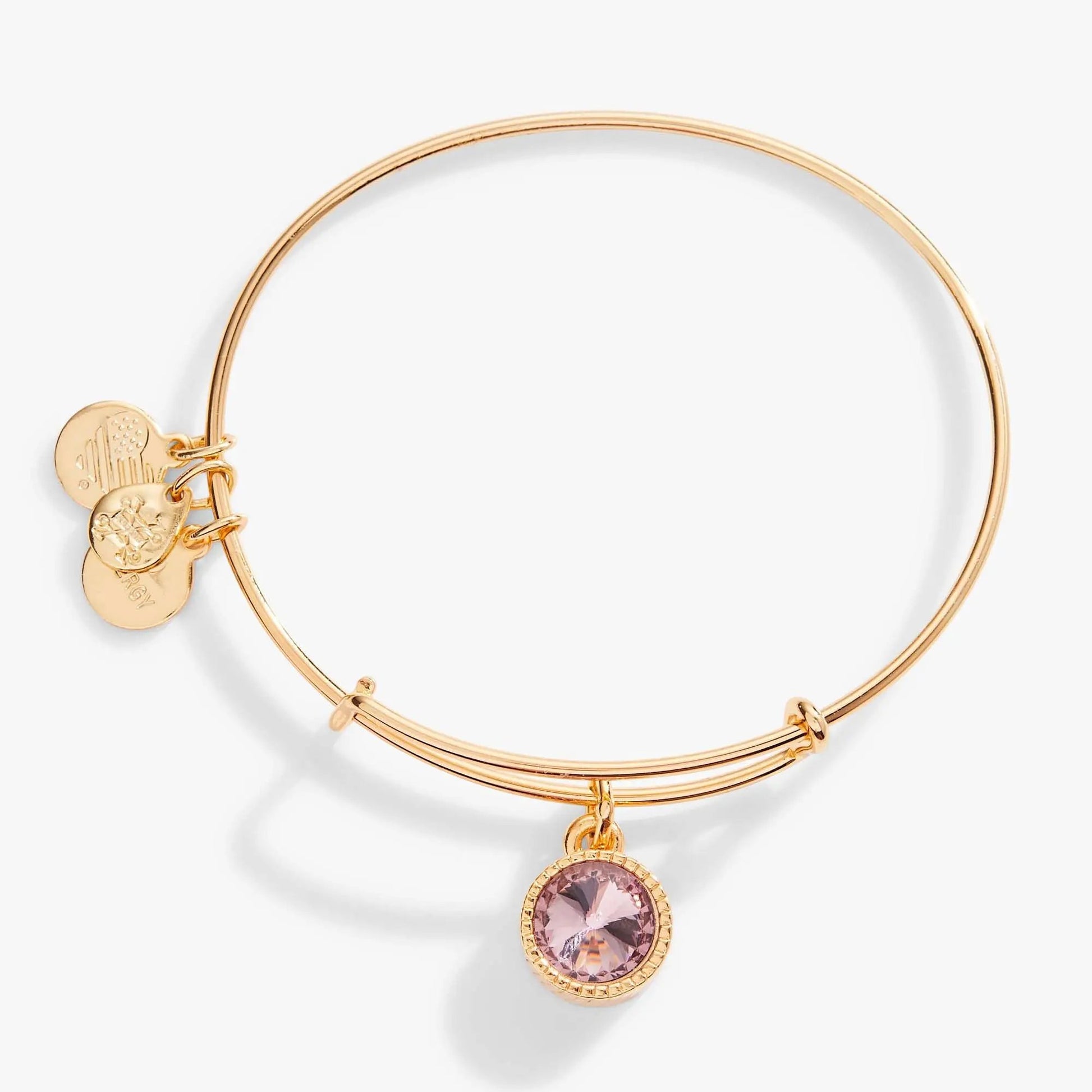 June Birthstone Charm Bangle with light amethyst gemstone in rose-gold tone, by ALEX AND ANI on Tampa Home & Garden Store