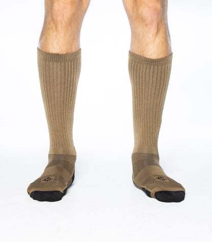 Jungle Sock pair of tan ribbed crew socks by Covert Threads military brand on Tampa Home & Garden Store